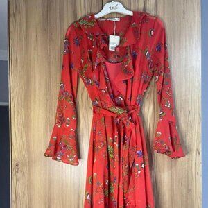 Women's dark red long dress polyester